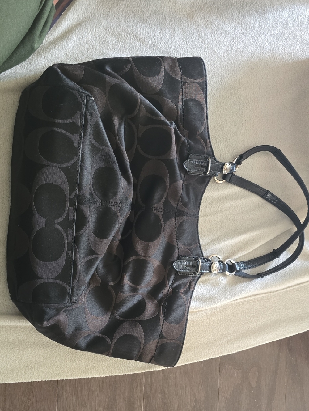 Coach Large Hobo Bag in Dark Brown and Black Signature Canvas